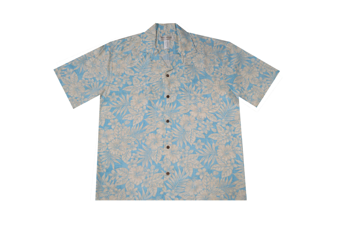 Shop the Aurora Blue Hawaiian Rayon Shirt for Men, Retro Island Motif, Soft & Comfortable, 100% Rayon