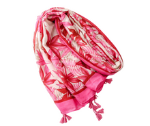Load image into Gallery viewer, Bright Pink Tropical Floral and Foliage Soft Scarf
