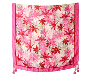 Bright Pink Tropical Floral and Foliage Soft Scarf