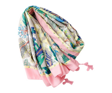Load image into Gallery viewer, Soft Pink Floral and Tropical Foliage Cotton Viscose Scarf
