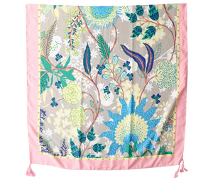 Soft Pink Floral and Tropical Foliage Cotton Viscose Scarf