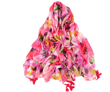Load image into Gallery viewer, Spring Fuchsia Floral Blooms Lightweight Scarf
