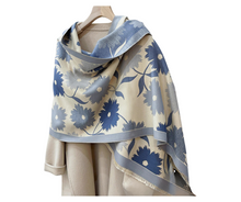 Load image into Gallery viewer, Blue Floral Blossoms Viscose Scarf
