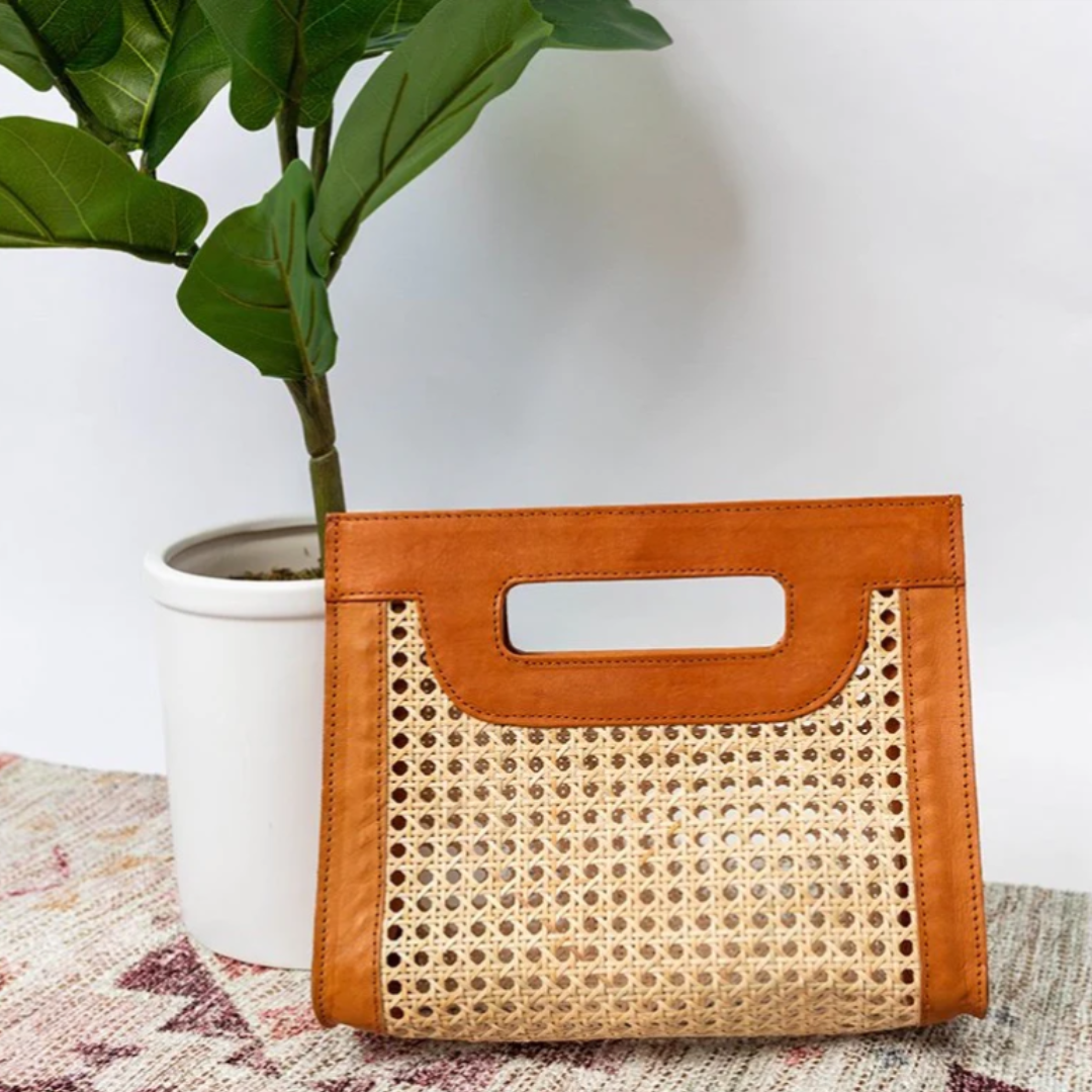 Hand made purse of store bark and cane rattan weaving