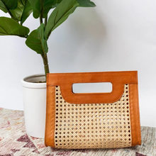 Load image into Gallery viewer, Natural Rattan Cane Webbing and Leather Handbag
