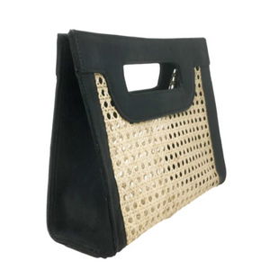 Natural Rattan Cane Webbing and Leather Handbag