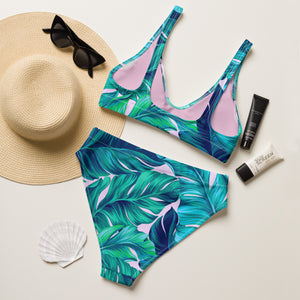 Classic Leaves Tropical Recycled high-waisted bikini swimsuit