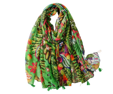Load image into Gallery viewer, Colorful Green Tropical Floral Light Weight Scarf
