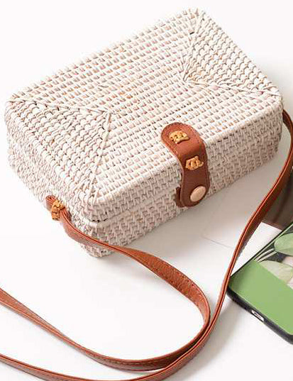 Natural & White Rattan Handbag Rectangle 7.5