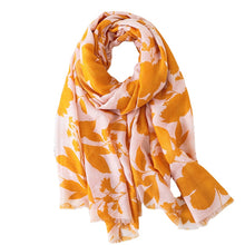 Load image into Gallery viewer, Fall Leaves Floral Mustard Yellow Scarf
