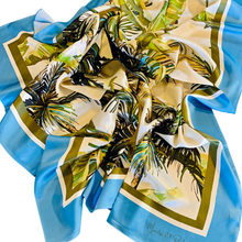 Load image into Gallery viewer, Island Palms and Blue Skies 100% Silk Scarf
