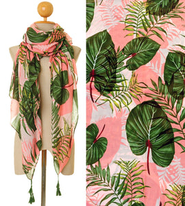 Pink Foliage Scarf & Beach Wrap