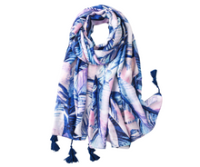 Load image into Gallery viewer, Tropical Blue Banana Leaves Scarf
