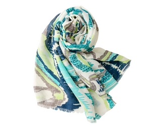 Ocean Teal and Blues Cotton Linen Scarf