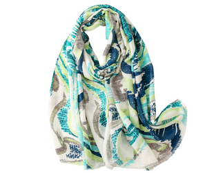 Ocean Teal and Blues Cotton Linen Scarf