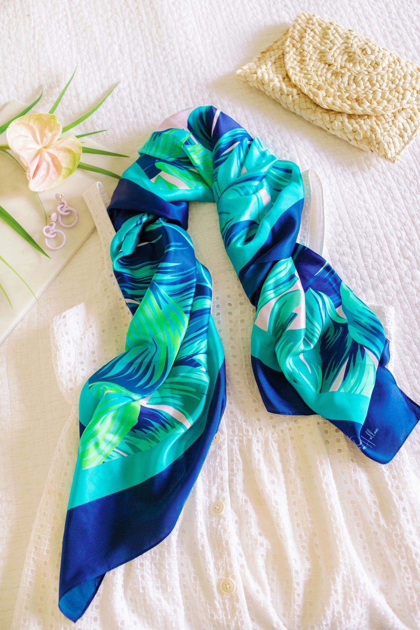 Tropical Silk Scarf Bandana, Colorful Neck Scarf