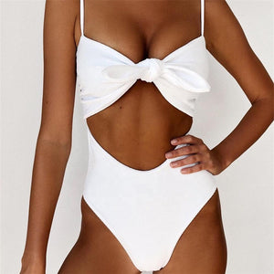 White Front Cut One-Piece Swimsuit