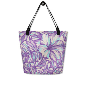Lavender Hibiscus Beach Bag