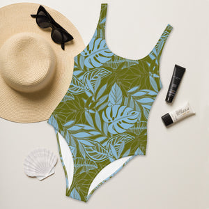 Olive Hawaiian Banana Leaf One-Piece Swimsuit
