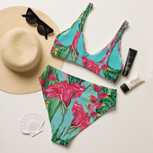 Tropical Paradise Floral recycled high-waisted bikini swimsuit