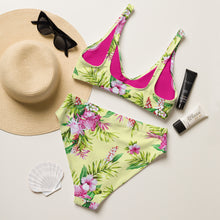 Load image into Gallery viewer, Sunshine yellow floral recycled high-waisted bikini swimsuit
