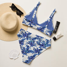 Load image into Gallery viewer, Blue Hawaiian Floral Recycled high-waisted bikini swimsuit
