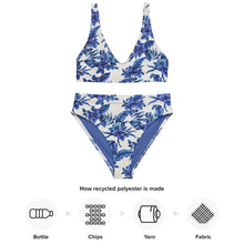 Load image into Gallery viewer, Blue Hawaiian Floral Recycled high-waisted bikini swimsuit
