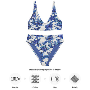 Blue Hawaiian Floral Recycled high-waisted bikini swimsuit
