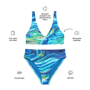 Blue Ocean Swirl recycled high-waisted bikini swimsuit