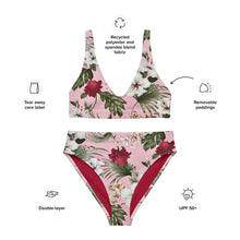 Load image into Gallery viewer, Hawaiian Pink Floral recycled high-waisted bikini swimsuit
