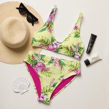 Load image into Gallery viewer, Sunshine yellow floral recycled high-waisted bikini swimsuit
