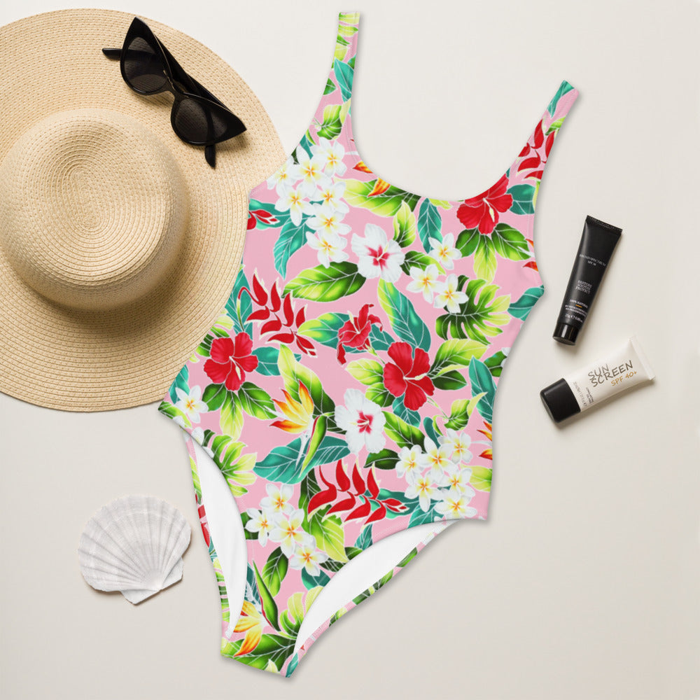 Hawaiian Pink Floral One-Piece Swimsuit