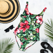 Load image into Gallery viewer, Hawaiian Black Hibiscus One-Piece Swimsuit
