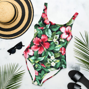 Hawaiian Black Hibiscus One-Piece Swimsuit