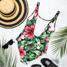Load image into Gallery viewer, Hawaiian Black Hibiscus One-Piece Swimsuit

