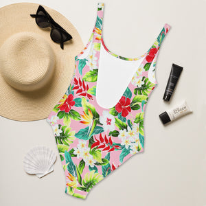 Hawaiian Pink Floral One-Piece Swimsuit