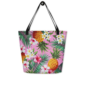 Hawaiian Pink Pineapple Beach Bag