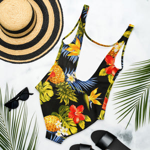 Hawaiian Pineapple and Hibiscus One-Piece Swimsuit