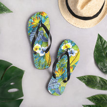 Load image into Gallery viewer, Blue Tropical Jungle Flip-Flops
